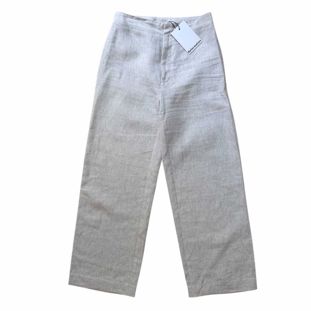 REFORMATION NWT JONI LINEN CROPPED PANT IN OATMEAL. - Picture 3 of 7
